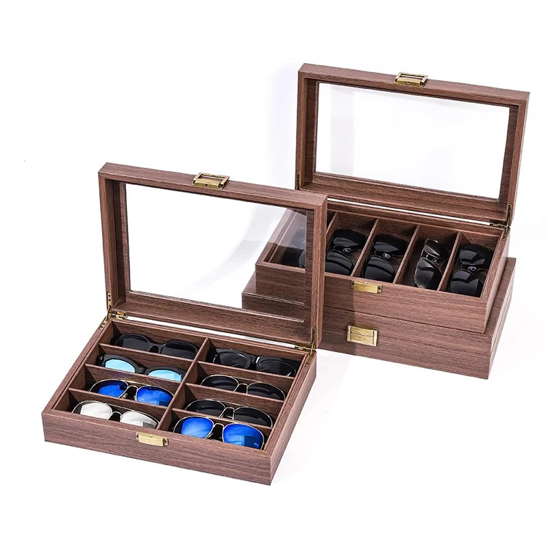 复古木纹皮眼镜收纳盒太阳镜墨镜展示盒家用眼镜带盖防尘箱展示盒