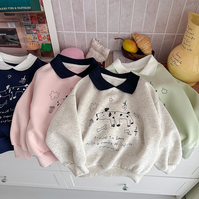 儿童春季新款小狗POLO领卫衣男女宝同款上衣WY25222