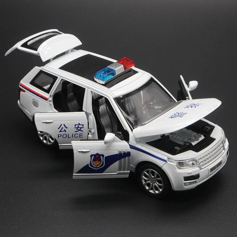 1/32警车模型儿童玩具车合金灯光音乐回力六开门警车男孩玩具
