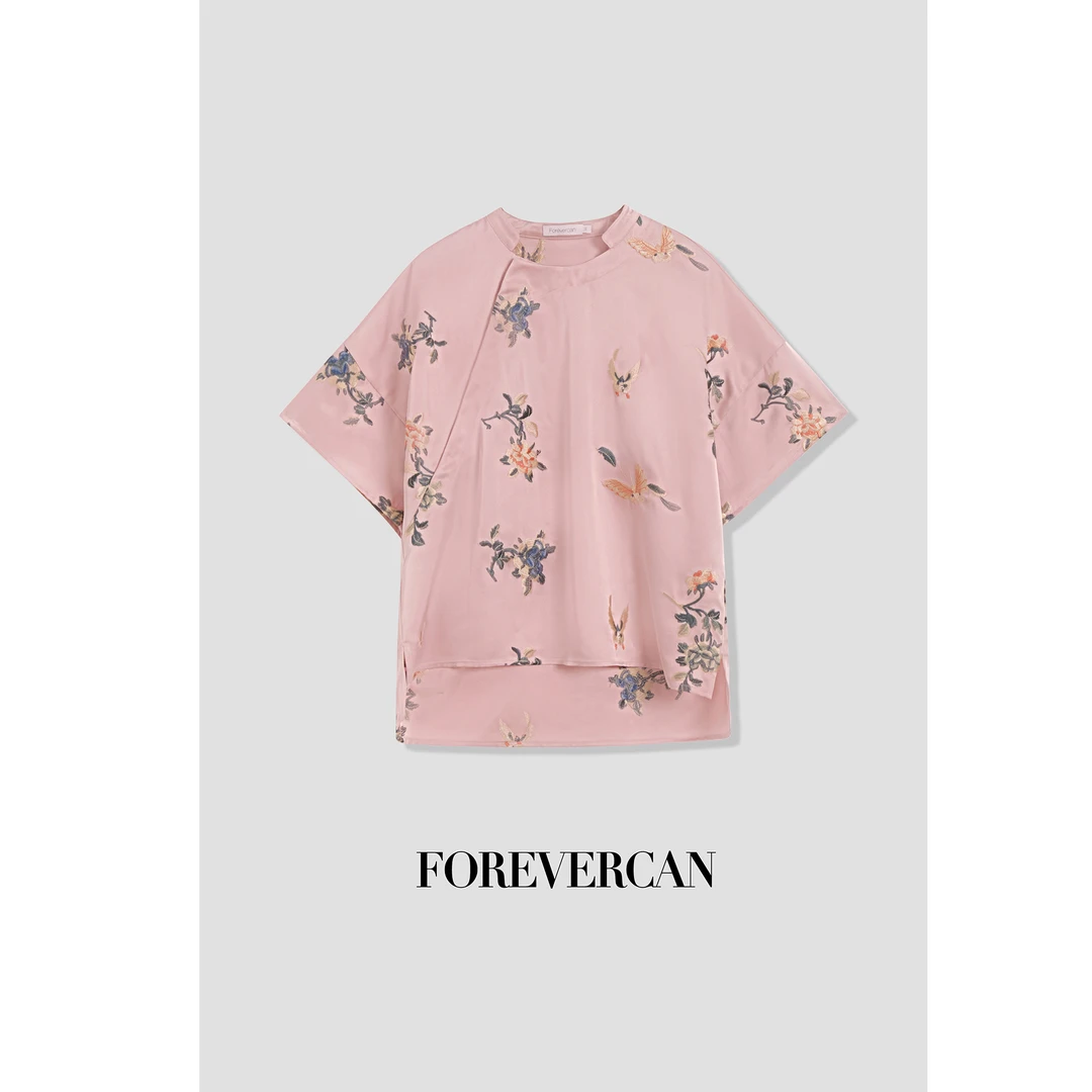FOREVERCAN“花月宴”新中式国风万针刺绣短袖上衣 ST21397