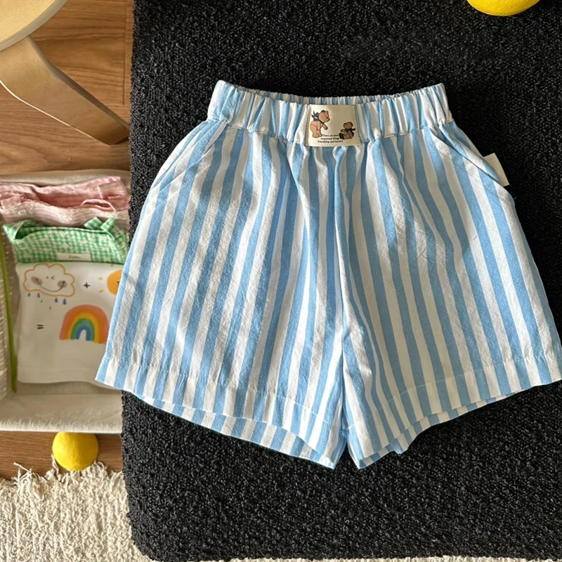 新款中小童装儿童裤子夏季新款洋气男女童休闲度假条纹短裤打底裤