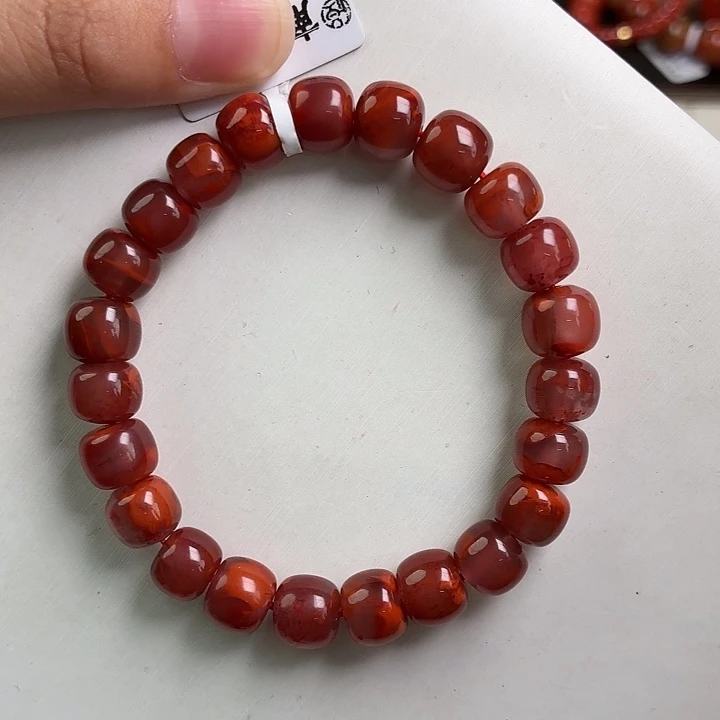****轩南红玛瑙未镶嵌手链牛血火焰老型单圈9mm