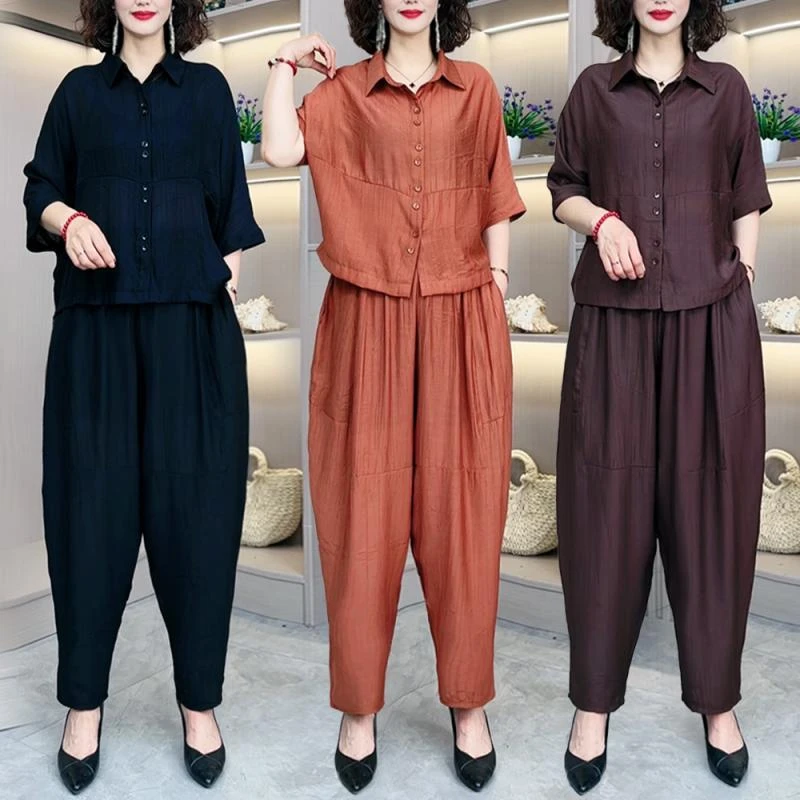 上衣奶奶中年妈妈洋气套装中老年女装夏装新款套服时尚大码秋季
