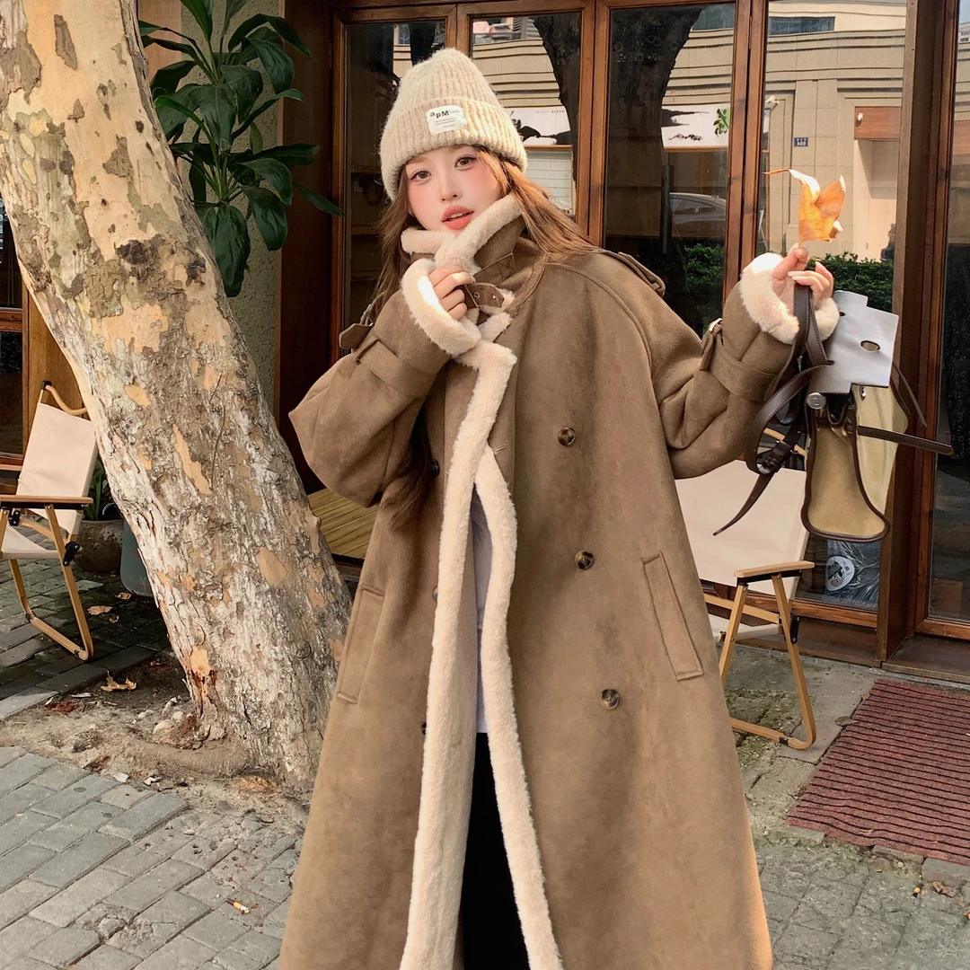 老板娘专属保暖冬季仿麂皮绒机车服皮毛一体外套大衣棉衣棉服Z