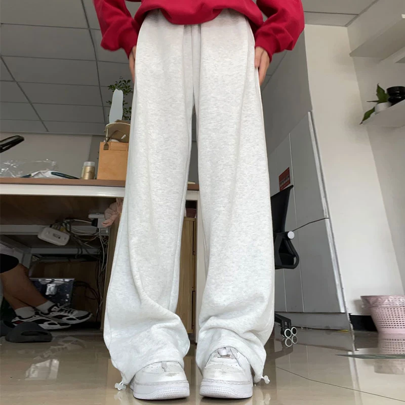 白灰色阔腿运动裤女秋季新款2025爆款高腰宽松显瘦垂感慵懒风卫裤