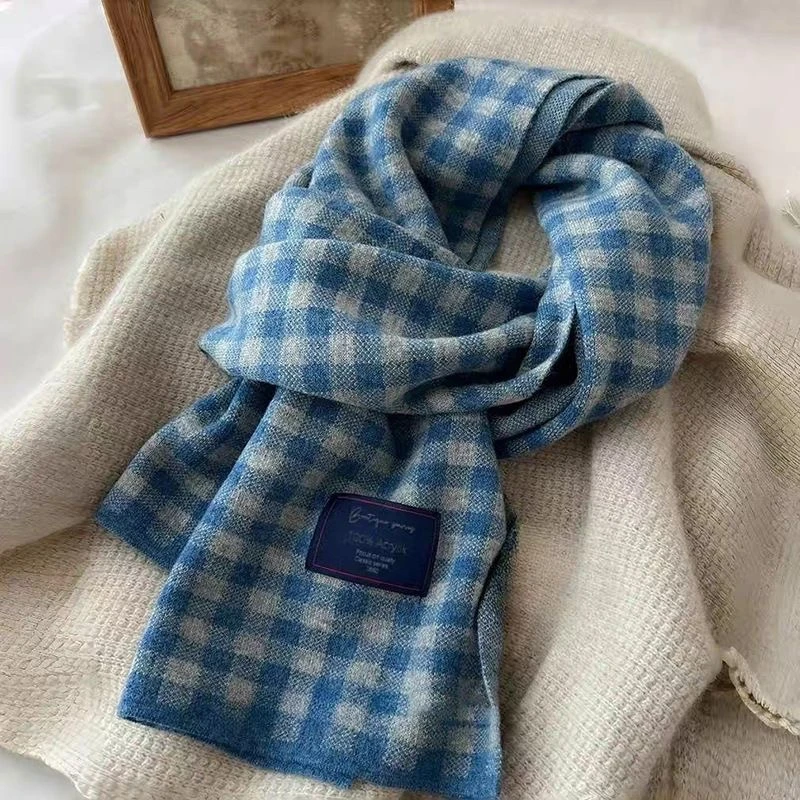 冬季新款仿羊绒柔润百搭MINI格子围巾学生冬季加厚保暖情侣围脖
