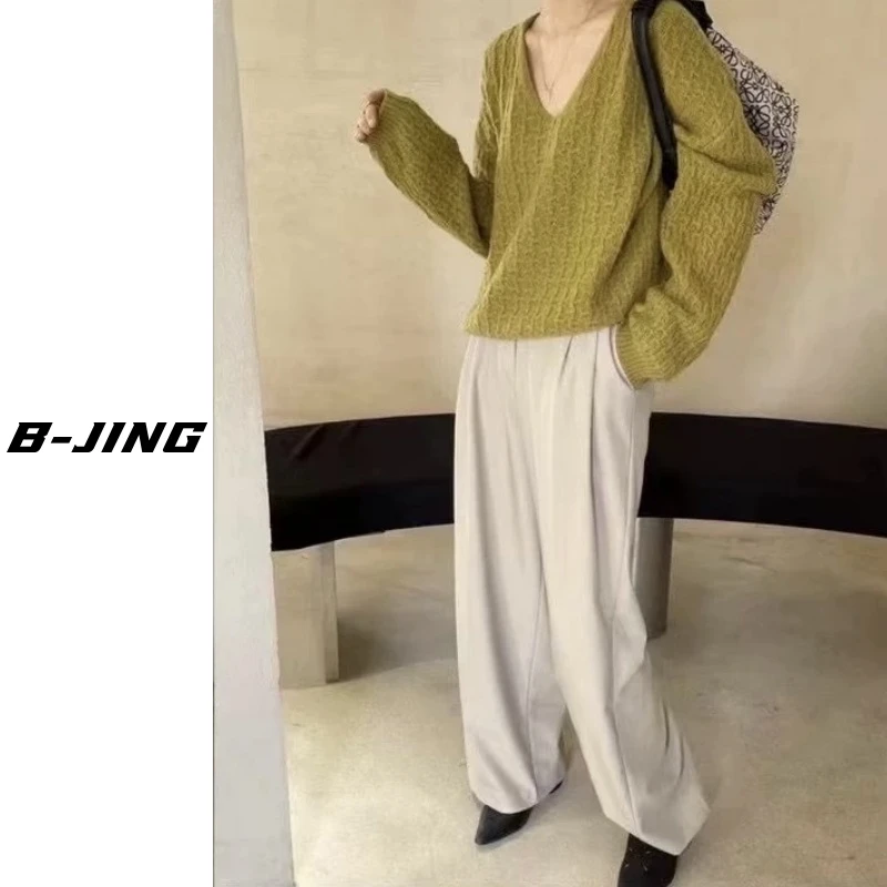 【莎莎家】10041V领菠萝纹套头毛衣