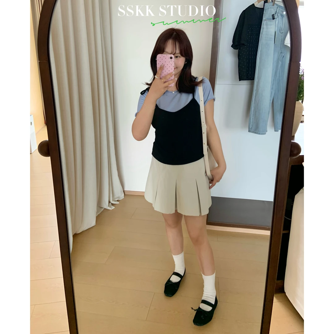 KMZY/KMZY山_山【海派学院】微胖韩系学院风高腰宽褶显瘦a摆半身裙