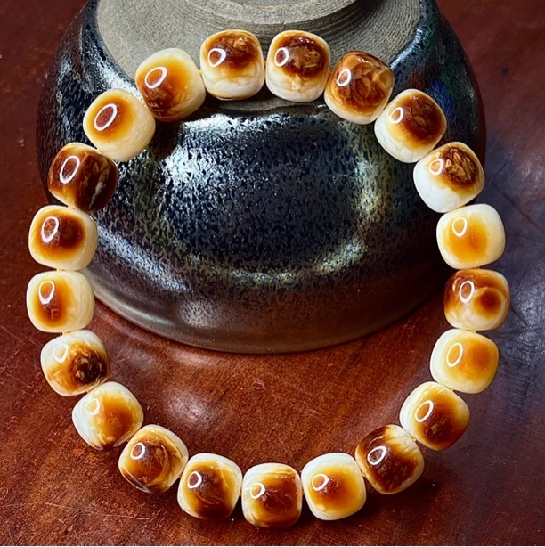 同料沁色天眼瓷白虎皮纹老型手串11➕时尚百搭