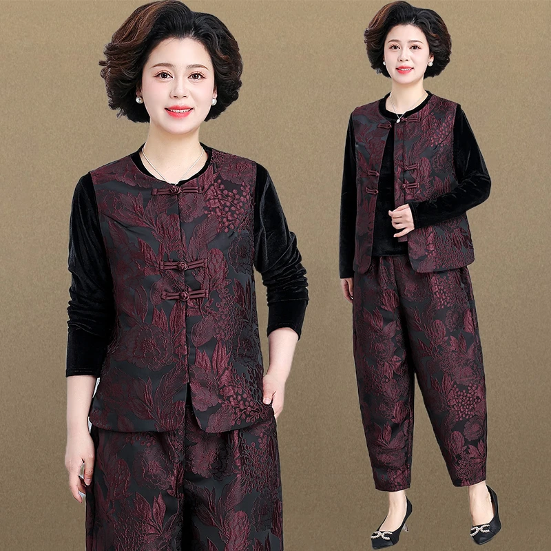 罗蒙新中式高档妈妈春秋装时尚套装女新款洋气两件套中老年人外套