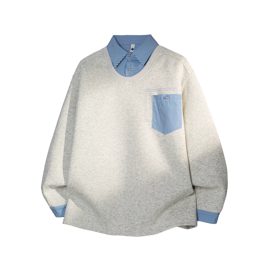 【ONEARTS卫衣】假两件圆领卫衣男春秋设计感日系条纹套头外套