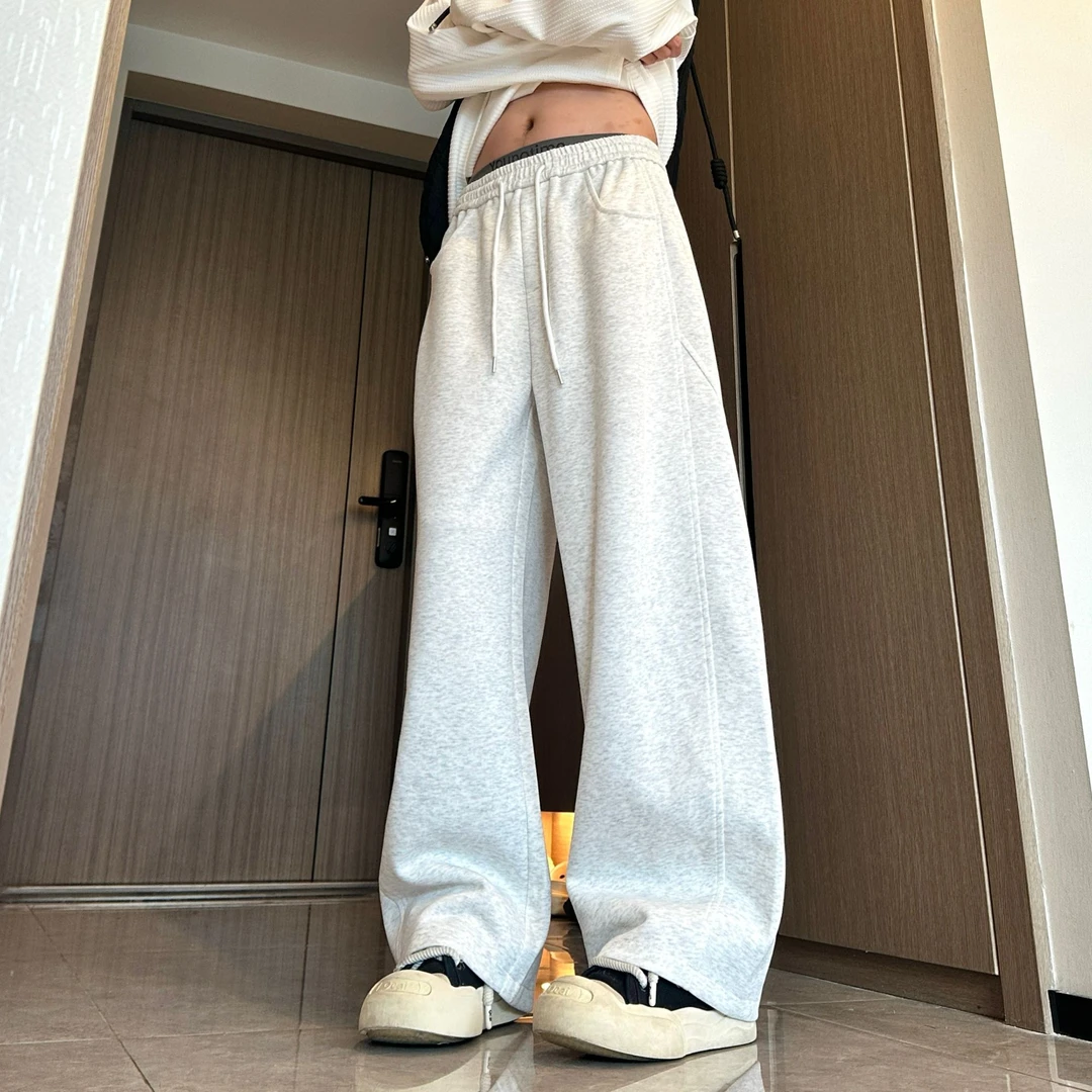 2025秋季情侣美式重磅弯刀阔腿卫裤男宽松直筒裤运动休闲工装长裤