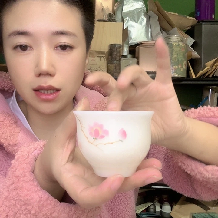 荷花璞玉手绘高杯微瑕