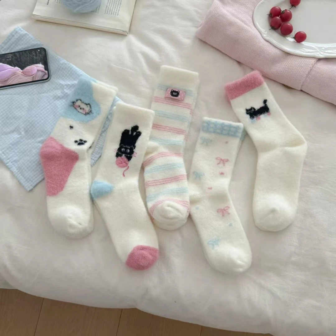 秋冬女款保暖加厚防臭羊毛澳绒水貂绒中筒袜