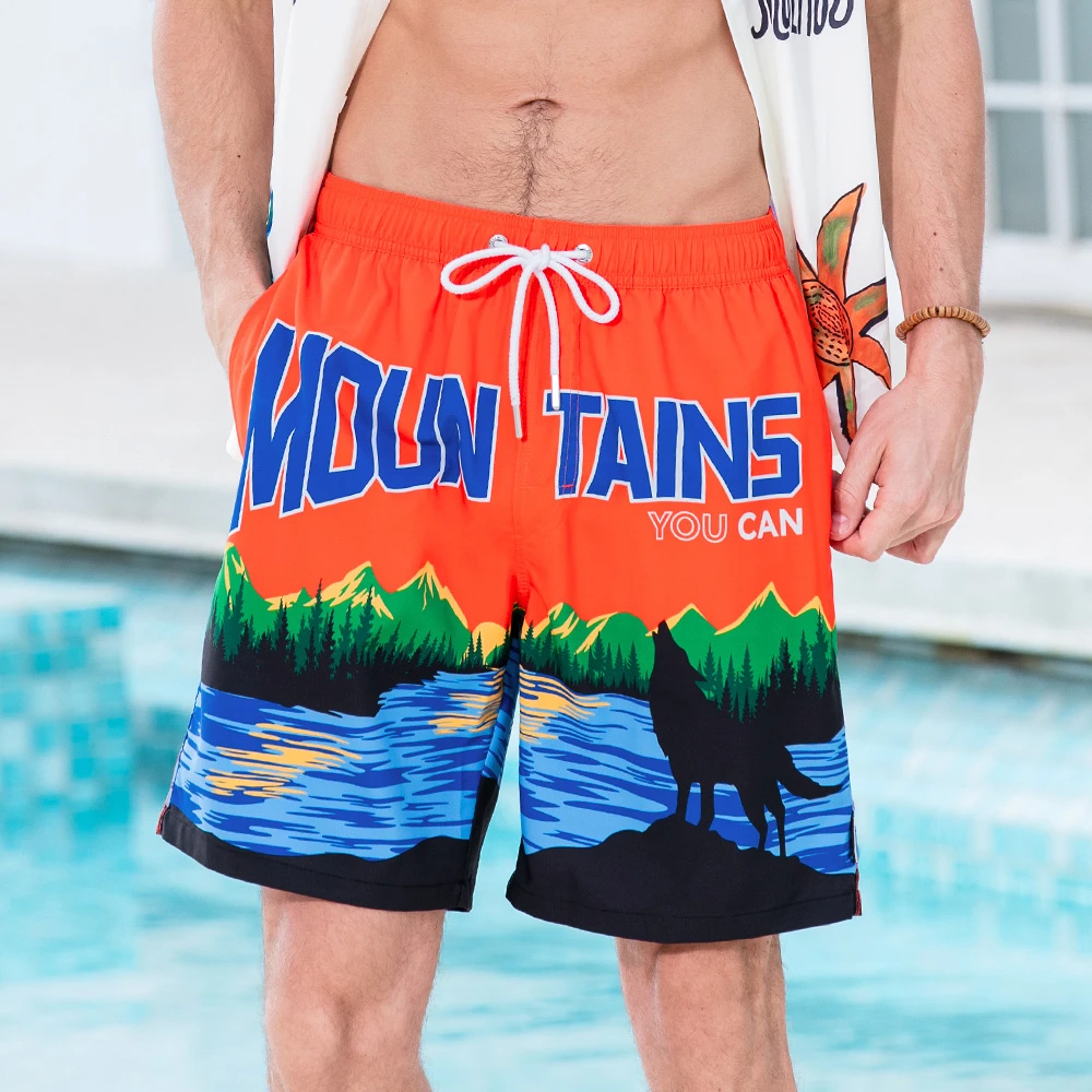 五分裤男士潮流印花冰丝速干沙滩裤男款宽松轻薄透气大码短裤高档