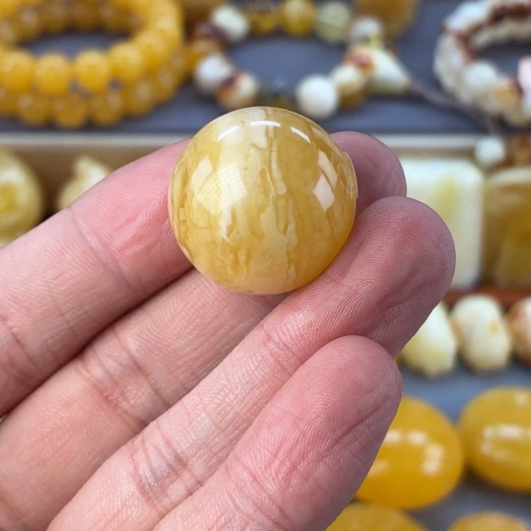 琥珀未镶嵌裸石虎皮纹圆珠23.3mm