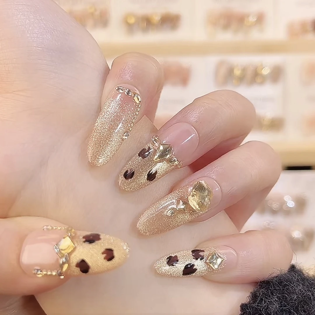 【落日熔金】纯手工穿戴甲美甲穿戴光疗甲冰透渐变纯欲四季流行