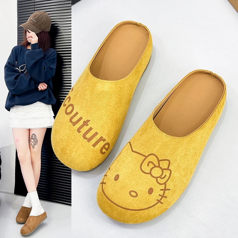 法式复古卡通包头勃肯鞋女2025春夏新款软底休闲百搭半拖鞋P11551