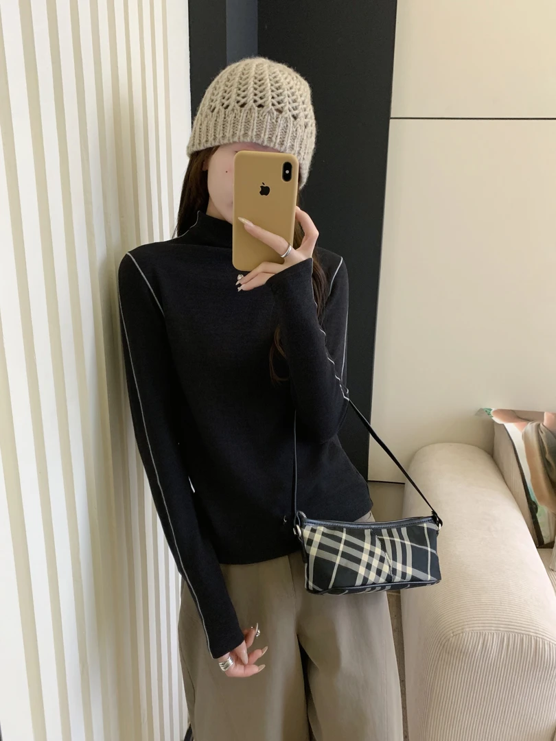 A6632-【lu思同款肌底衣】撞线半高领保暖T恤TZ