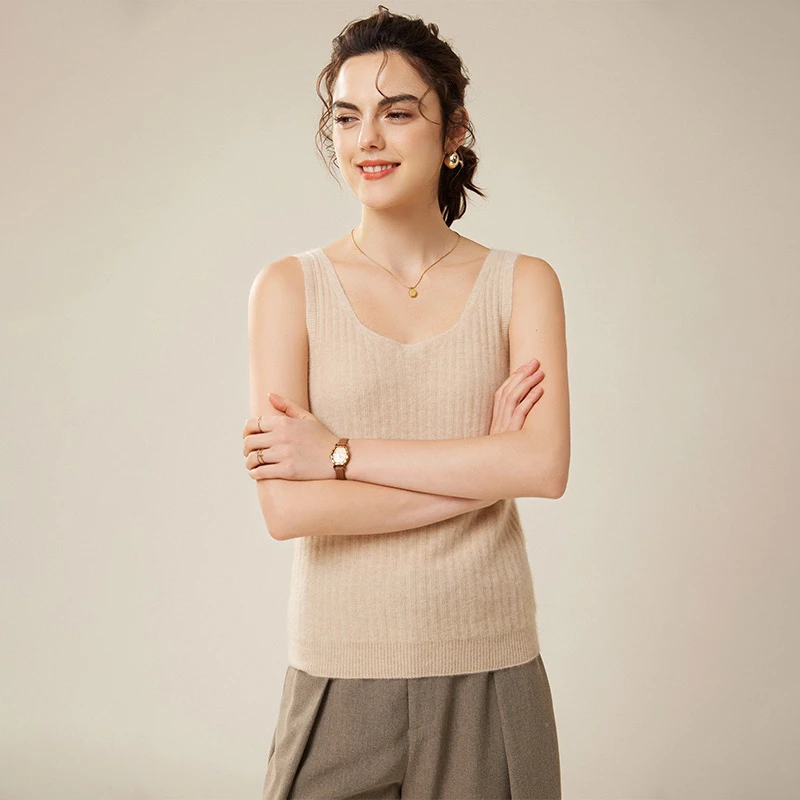 100纯山羊绒背心华夫格吊带背心无缝针织保暖羊绒背心sp825羊绒衫