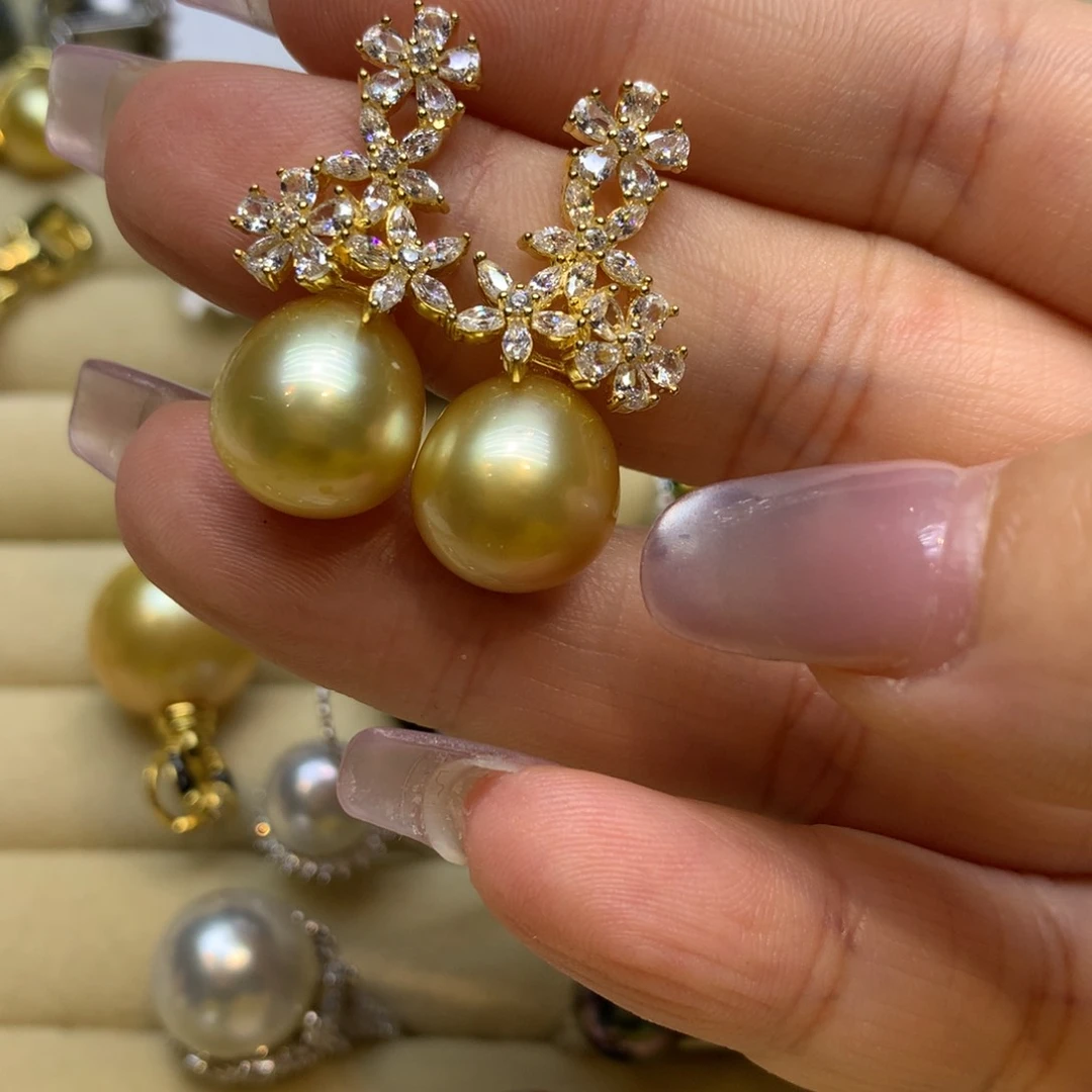 银S925镶嵌耳饰海水珍珠