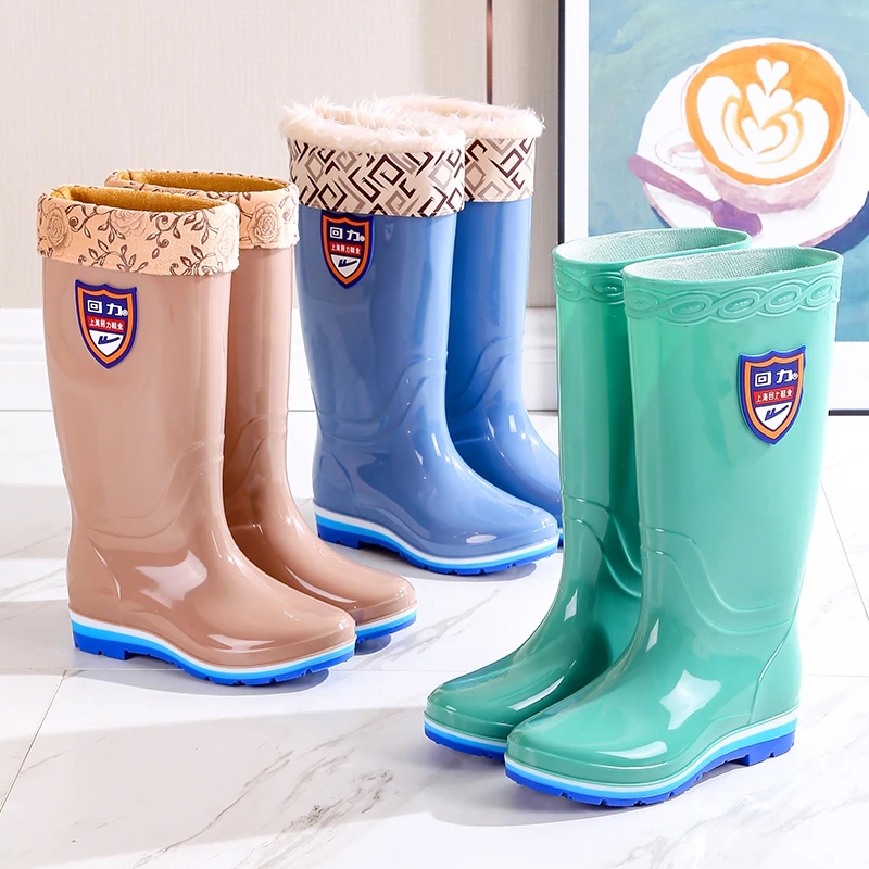 Warrior/回力女款防滑高筒中筒雨鞋雨靴防水鞋耐磨保暖加绒加厚底