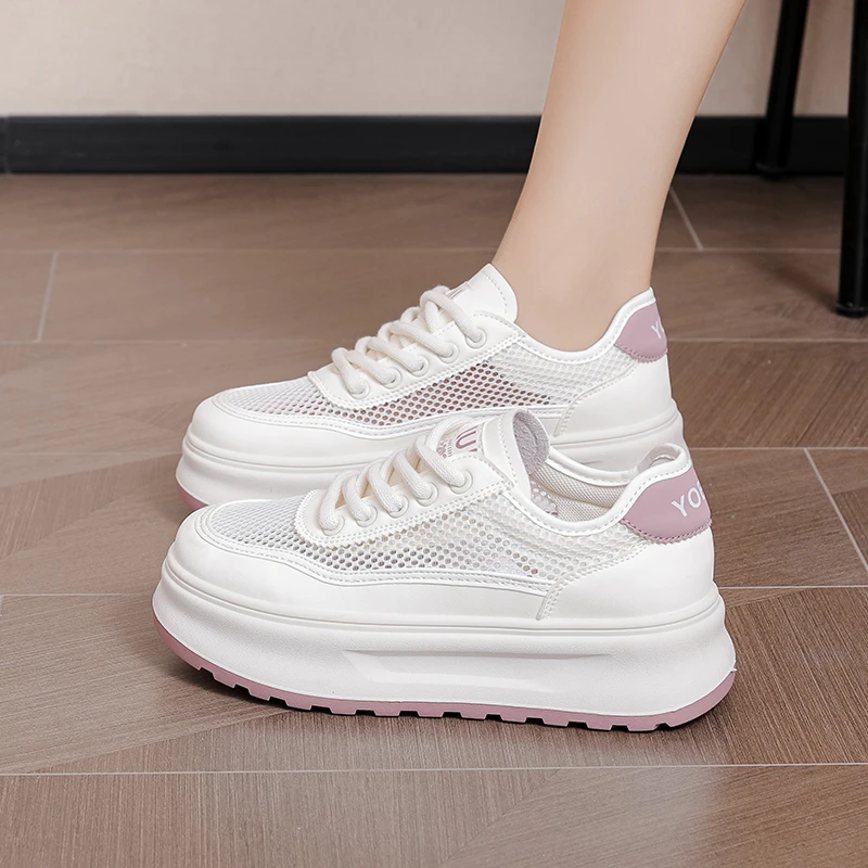 2025新款夏季厚底小白鞋女耐磨透气防滑白色板鞋百搭休闲跑步网鞋