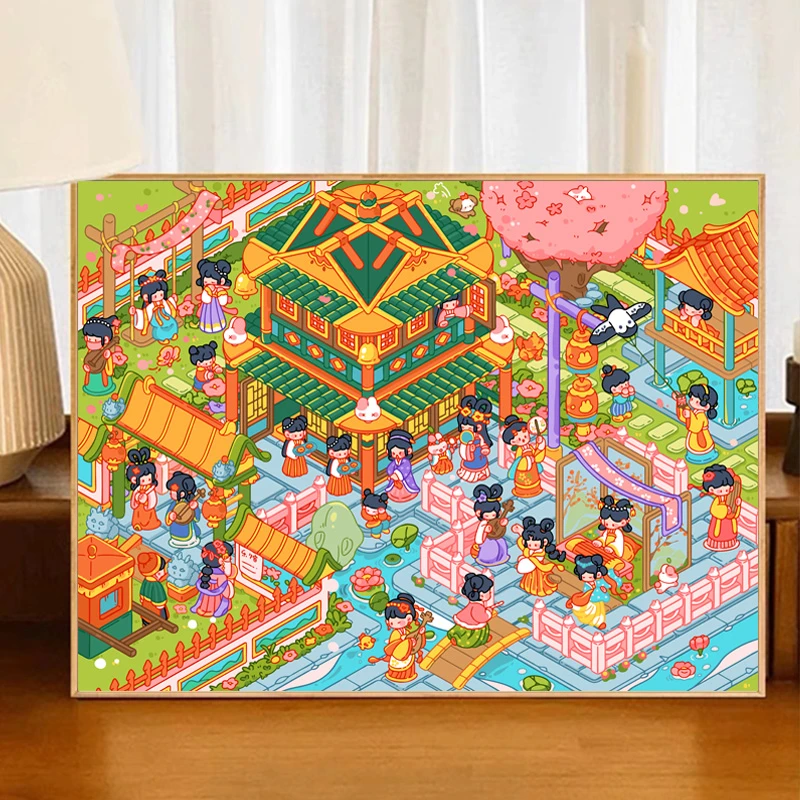 【奶香镇乐坊】糖里有豆豆新画布红线条diy数字油画丙烯手工装饰画