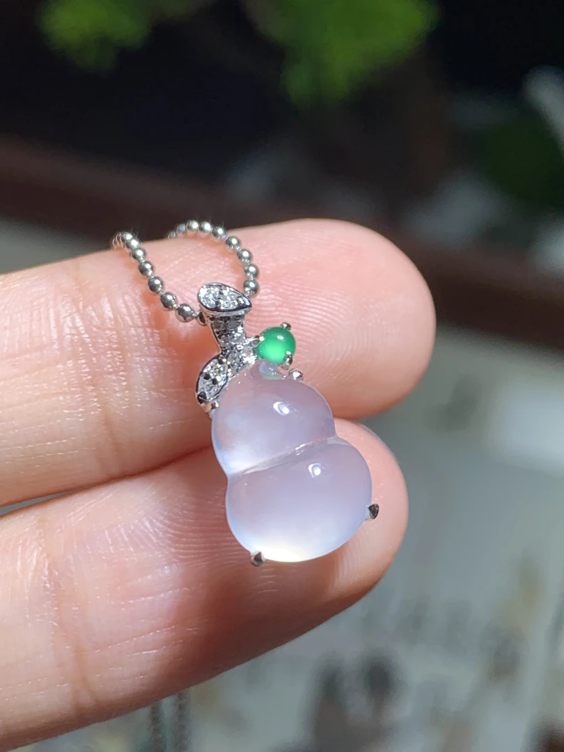 天然缅甸A货 18K金镶 高冰玻 小胖葫芦 太可爱了 17-8.7-8