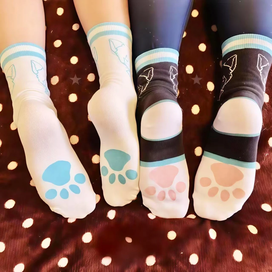 次元跃迁原创furry可爱袜子 福瑞袜蹬卡通撞色印花日系兽太Z