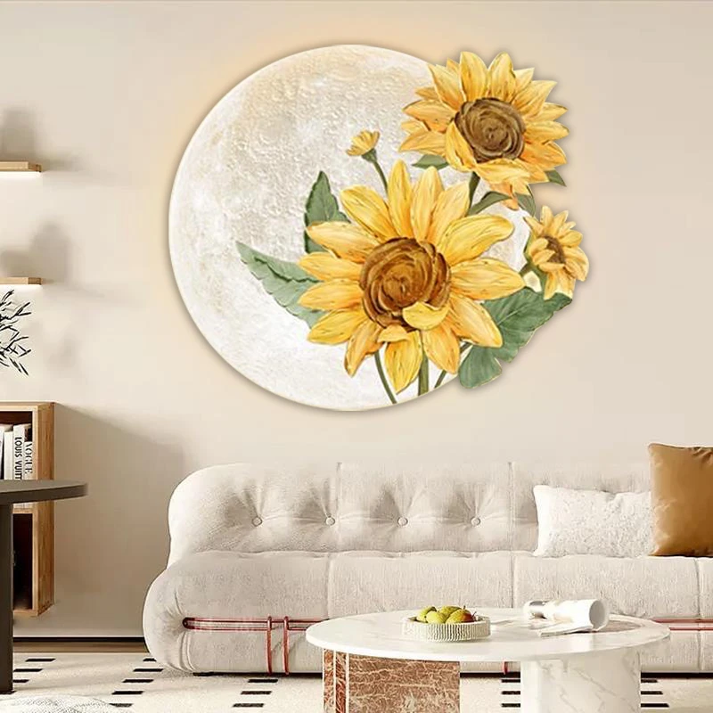 砂岩BB异形雕刻向日葵花卉向日葵客厅餐厅背景装饰画