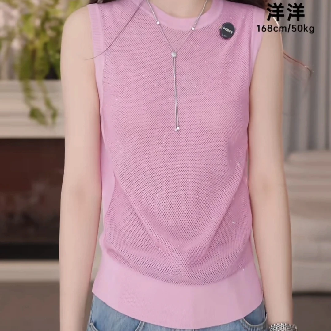 AMASS/阿玛施新款气质设计感时髦背心春秋无袖闪片背心上衣538015