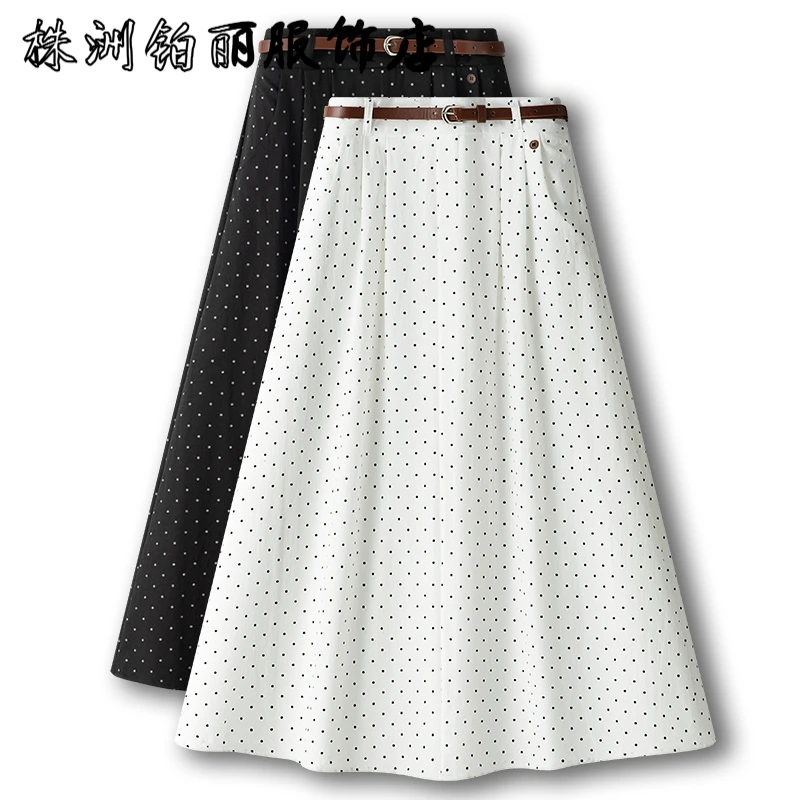 波点雪纺半身裙女夏2025新款高腰显瘦a字裙中长款法式百褶大摆裙