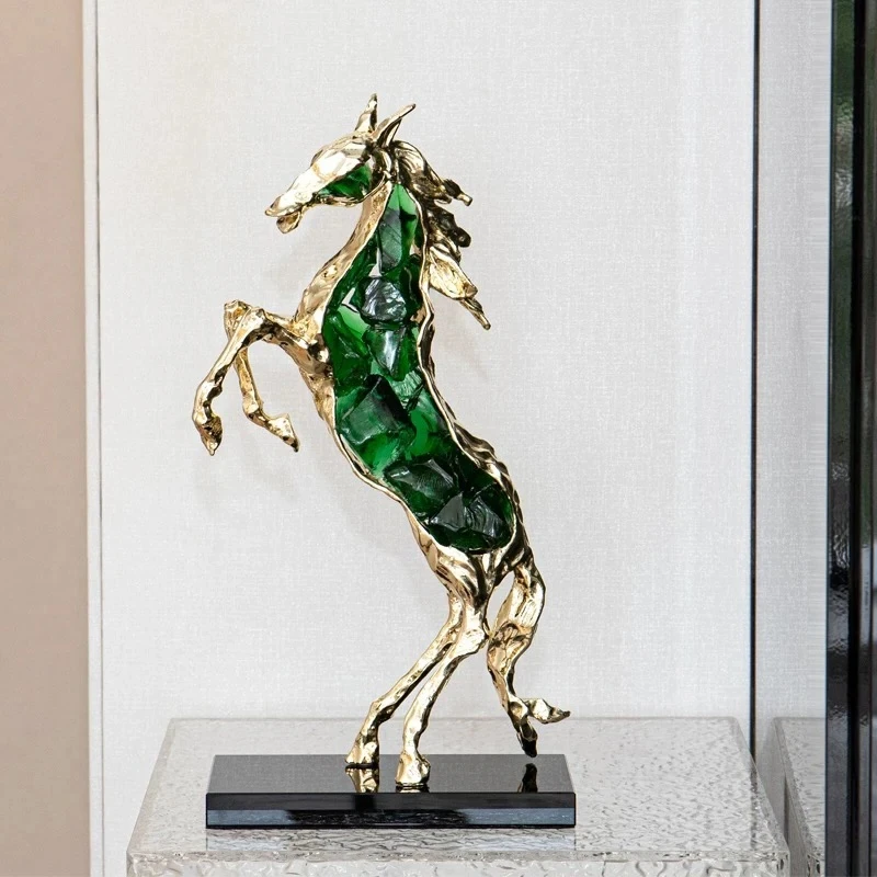 绿水晶马摆件家居玄关电视柜新中式办公室马到成功花瓶摆件
