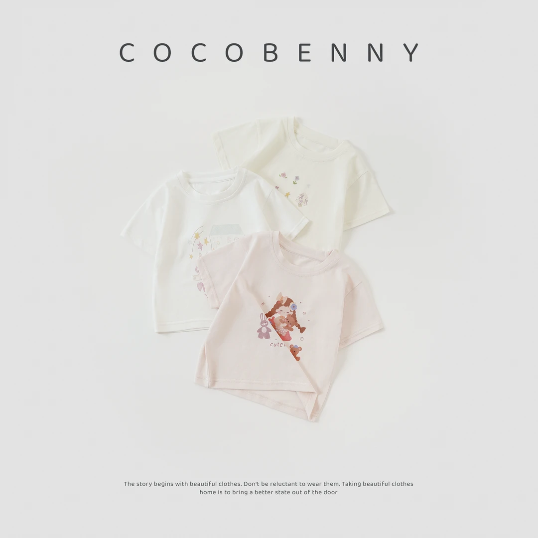 COCOBENNY儿童装夏季新款洋气短袖女童宝宝圆领t恤小童卡通250584
