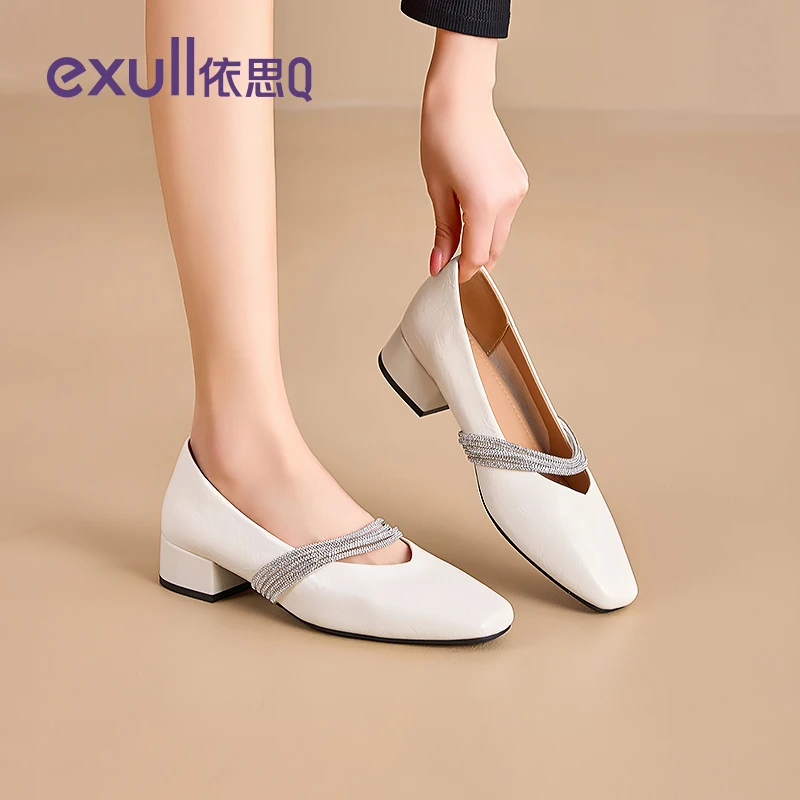 依思Q玛丽珍女鞋2025秋季新款配裙子平底粗跟高跟鞋法式白色单鞋