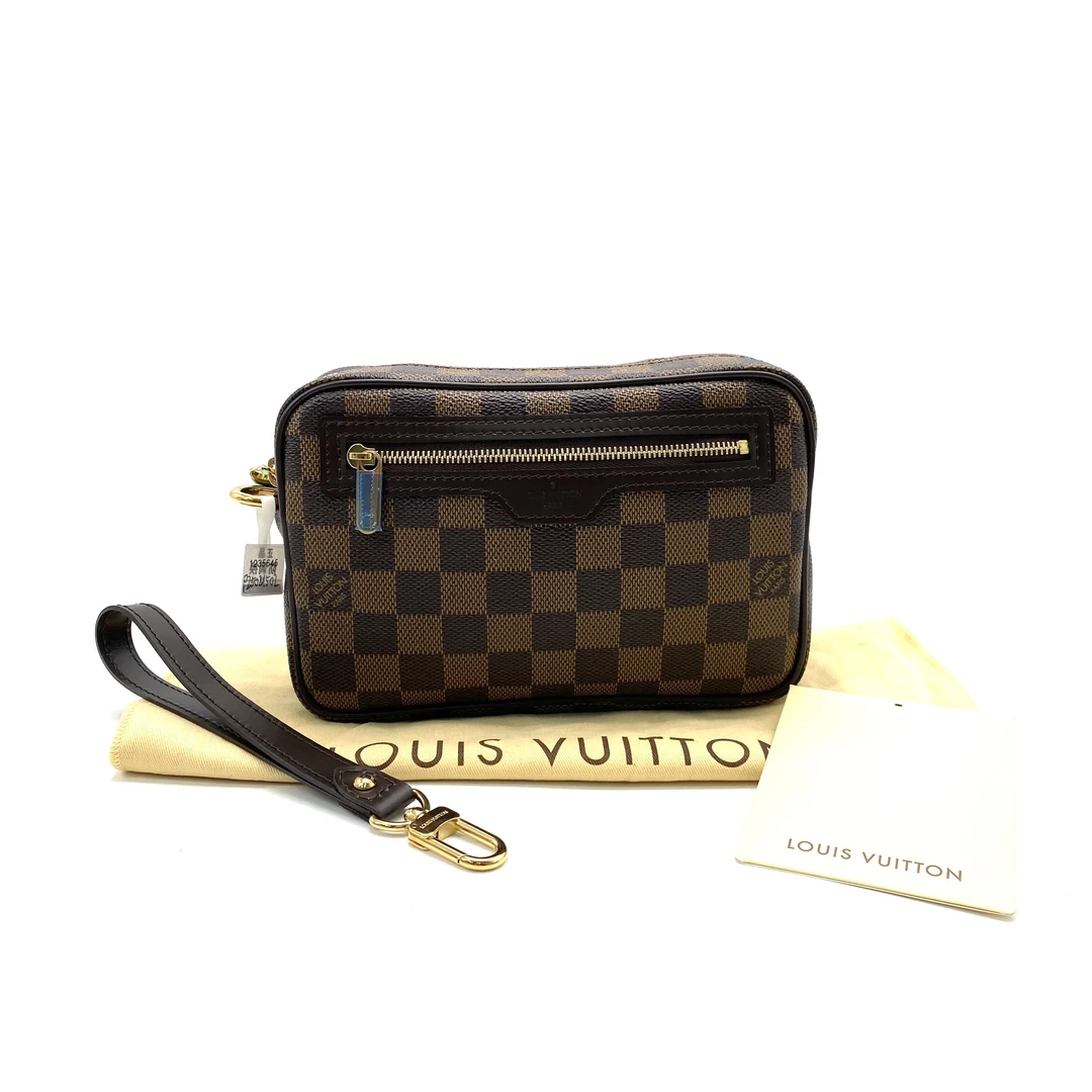 99新 LouisVuitton/路易威登 未使用棕棋盘格大哥手拿包尺寸20/13