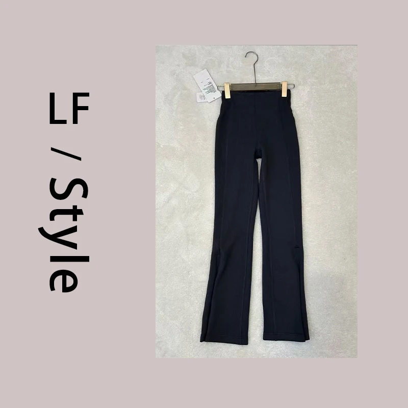 辣翻  坑条纹直筒拉链微喇叭裤 慵懒感满满修身腿型显腿长