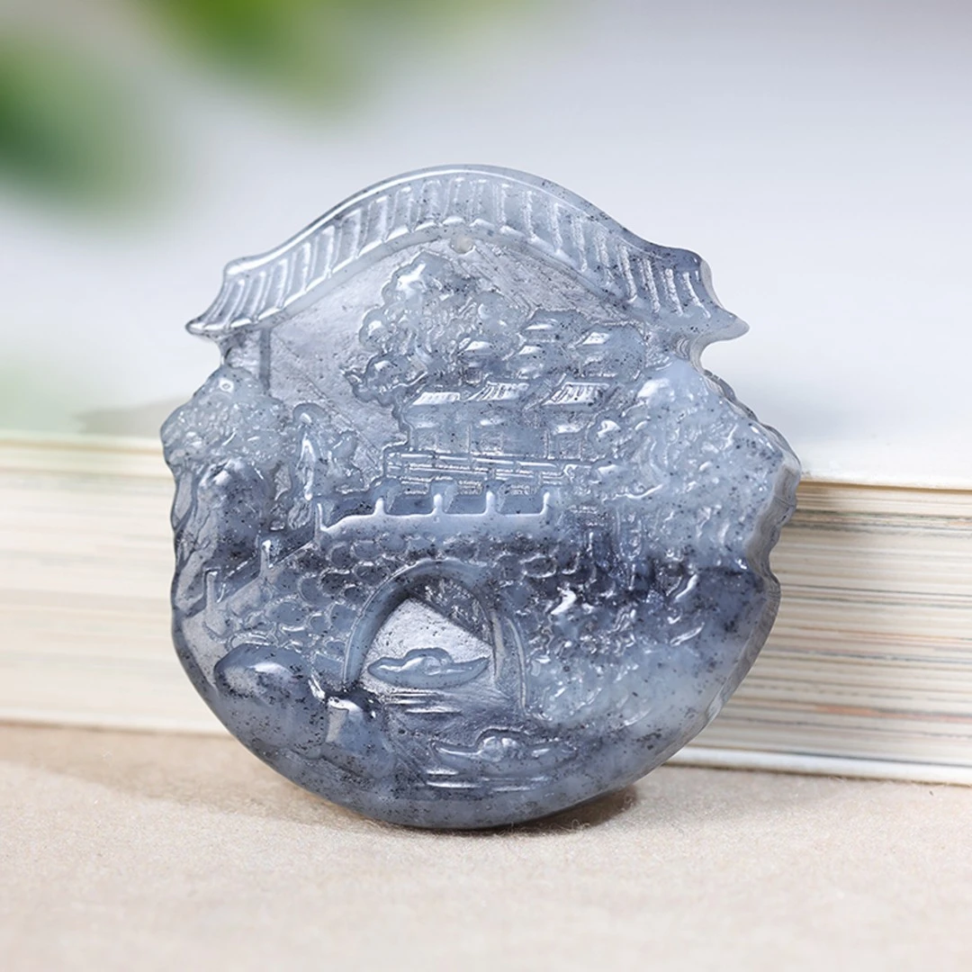 白玉世家18K金青花山水吊坠