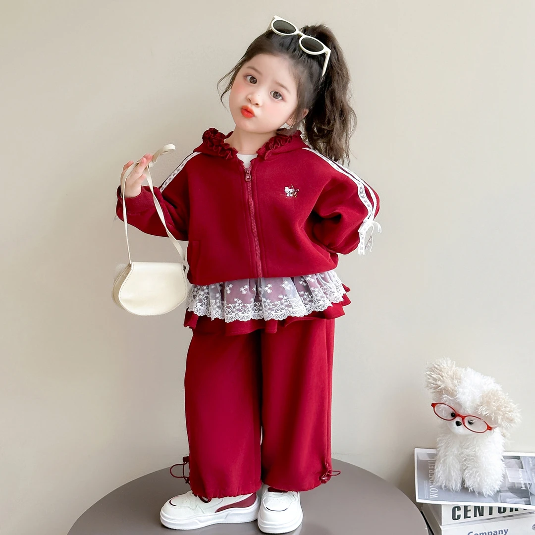 女童套装春秋新款洋气儿童时髦连帽卫衣女宝宝秋装休闲运动两件套