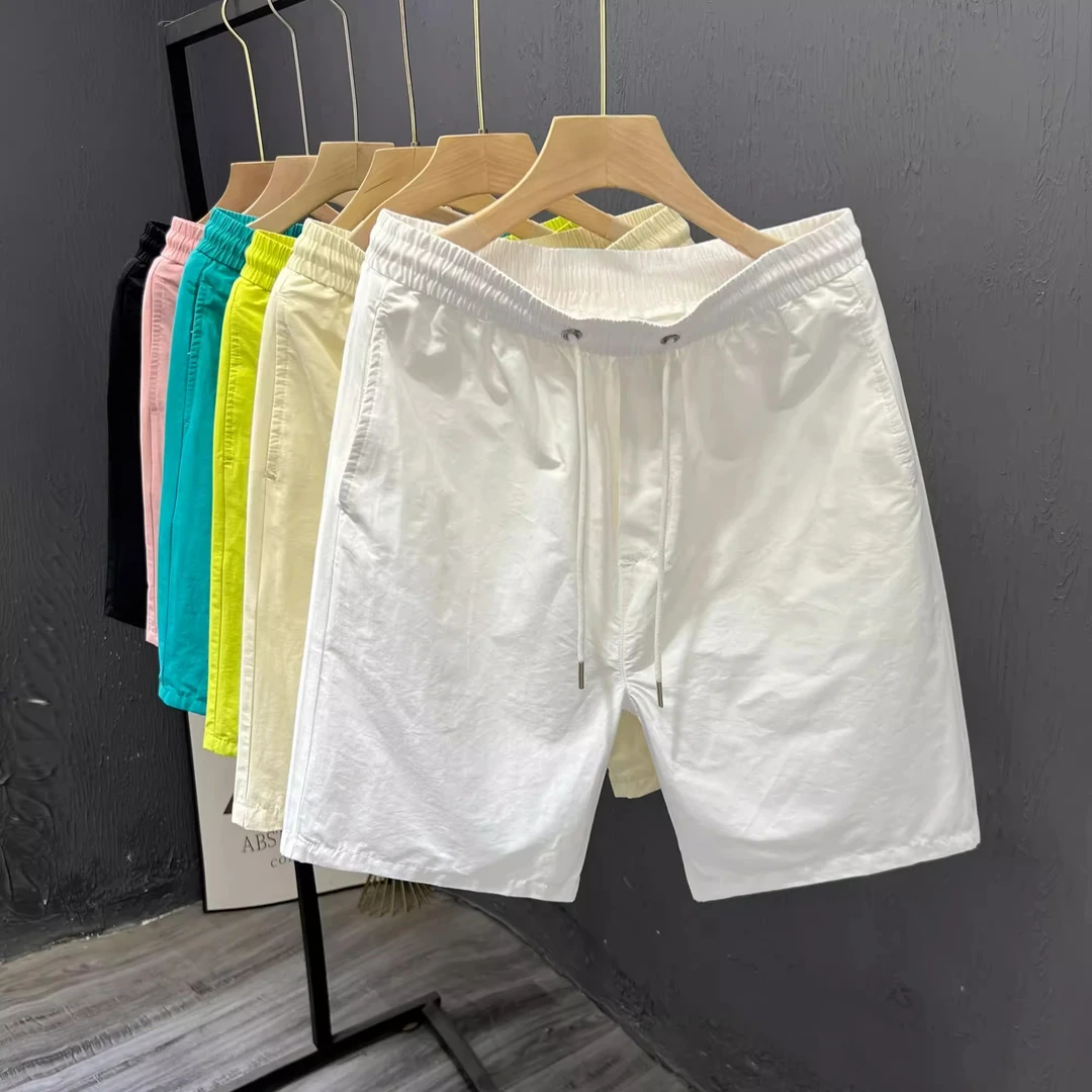 高级感白色中裤男士短裤夏季新款百搭休闲运动五分裤沙滩大裤衩潮