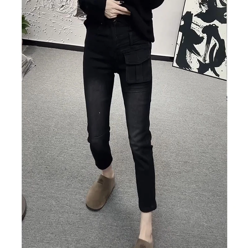 秋季新款时尚牛仔烟管裤女2025年大码洋气时尚弹力八分直筒铅笔裤