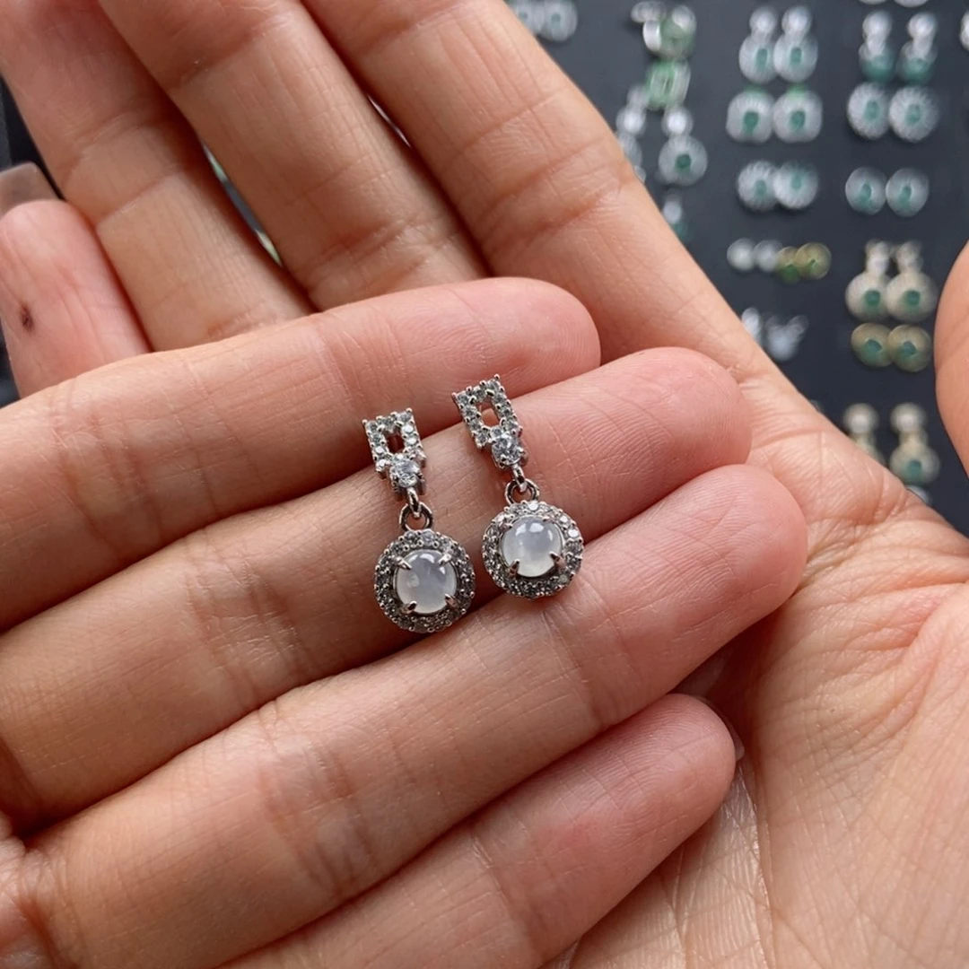 翡翠耳饰银S925镶嵌?*翡翠首饰