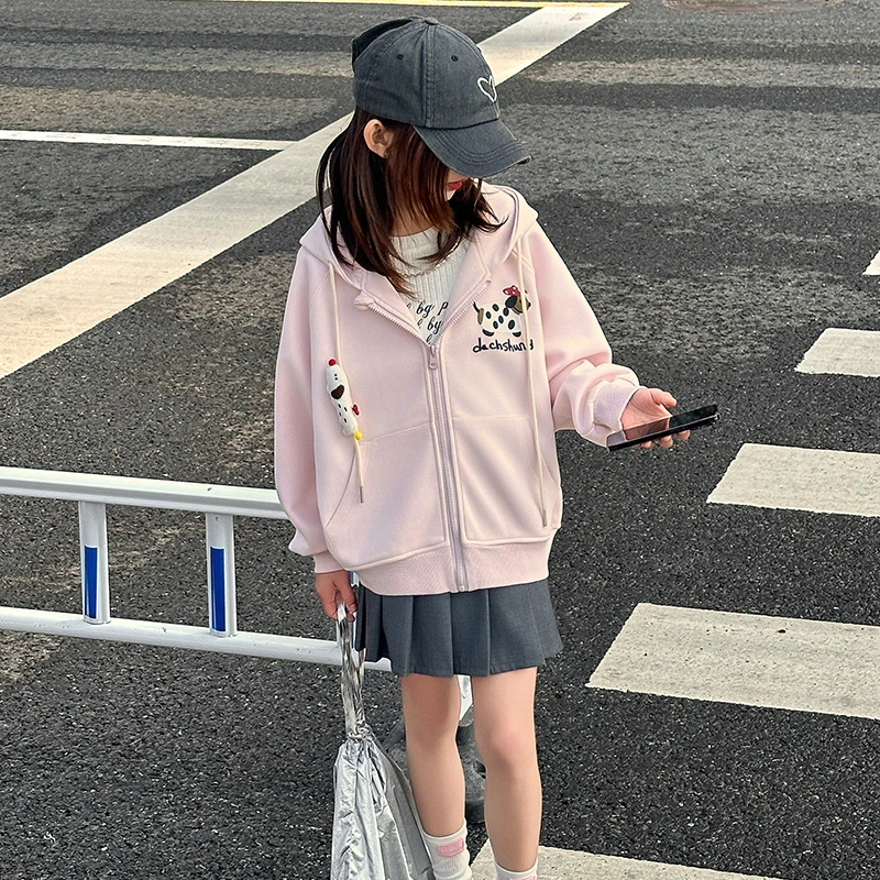 女童春秋连帽开衫卫衣套装2025新款儿童洋气韩版宽松休闲中大童潮