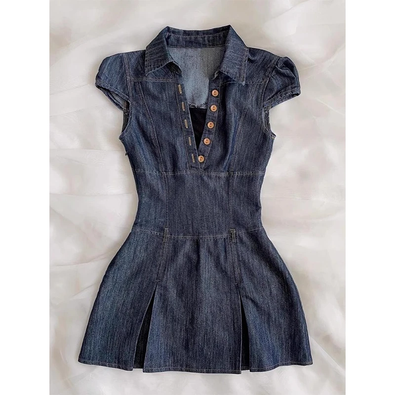 美式辣妹复古牛仔连衣裙女2025夏季新款高级感收腰显瘦气质短裙潮