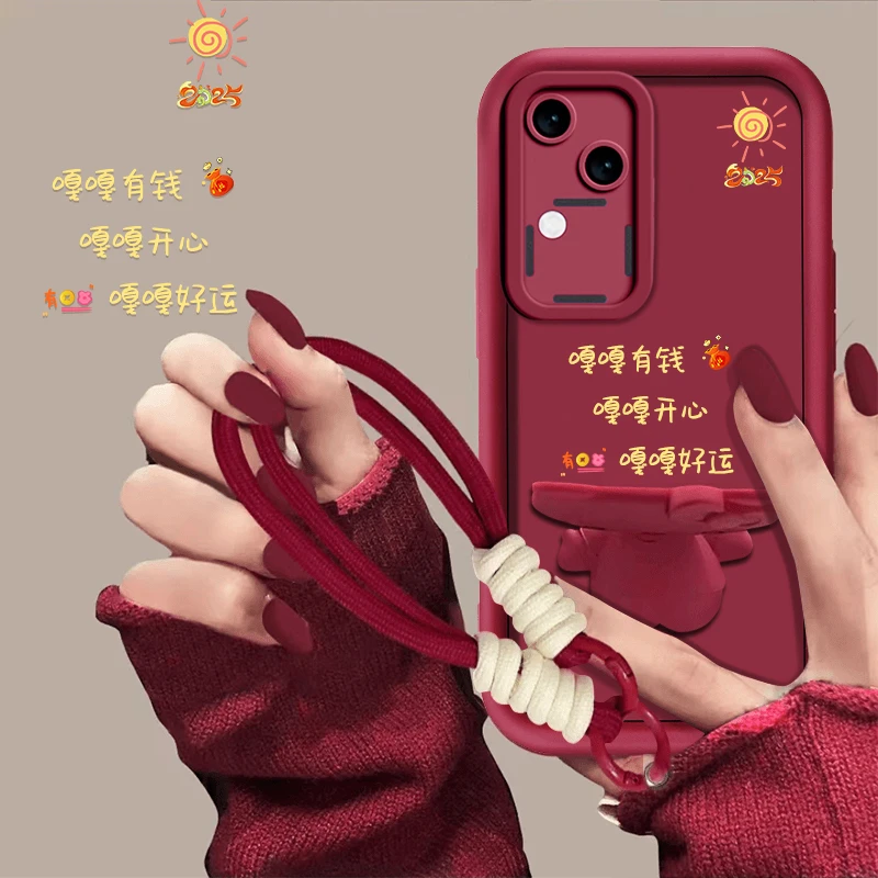 适用于【vivos18】嘎嘎好运新年猫咪支架手机壳创意防摔网红女款