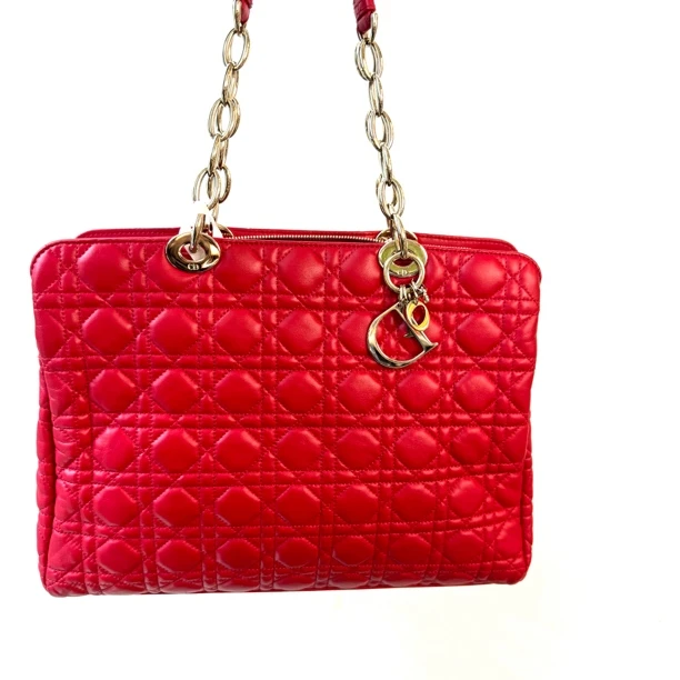 95新 DIOR/迪奥 【小考拉】Dior 红色7格戴妃托特单肩包