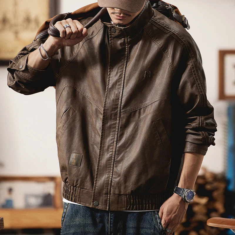 皮衣男美拉德复古机车风PU皮夹克男士春秋款大码宽松工装痞帅外套