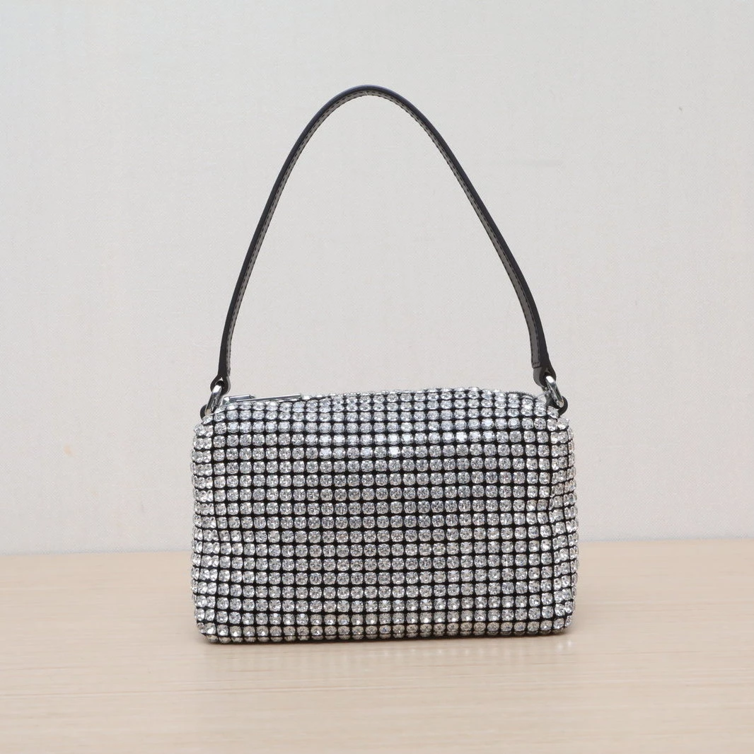 99新 ALEXANDER WANG 【活动黑黑】水钻手包 晚宴包 中号 银色