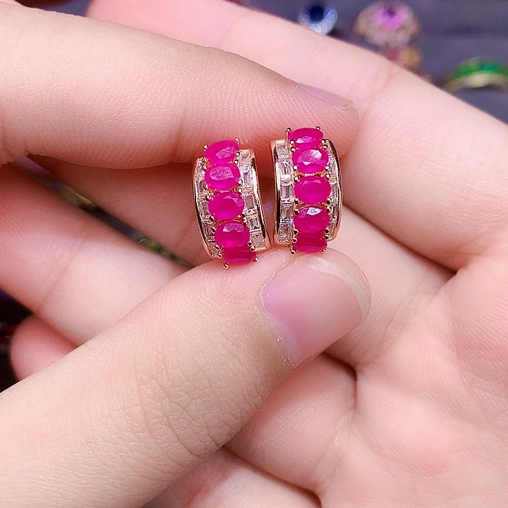 耳饰红宝石银S925镶嵌